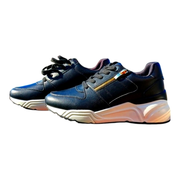 Call It Spring Shoes - Black With Gold Zipper Fashion Sneakers